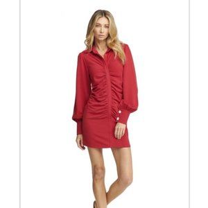 SUNDAYS red long sleeve ruched mini dress